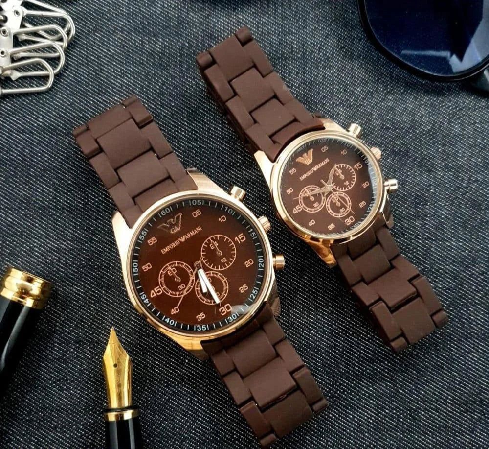 2 Pcs Unisex Stainless Steel Chronograph Couple Watches