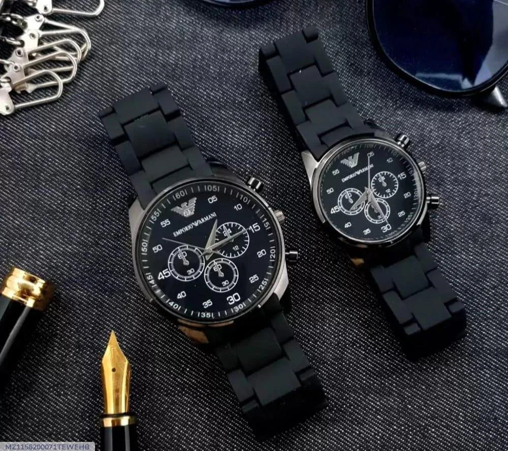 2 Pcs Unisex Stainless Steel Chronograph Couple Watches