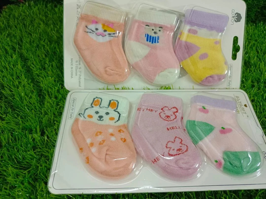 Baby Girl's Beautiful Printed Socks, Pack Of 6