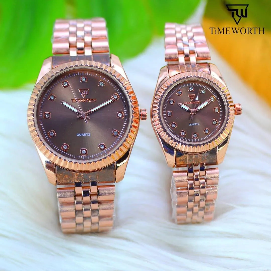 Couple Watches Set - 2 Pcs Unisex Stainless Steel Quartz Timepieces