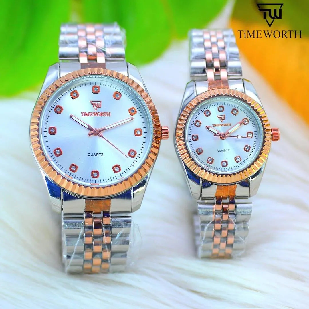 Couple Watches Set - 2 Pcs Unisex Stainless Steel Quartz Timepieces