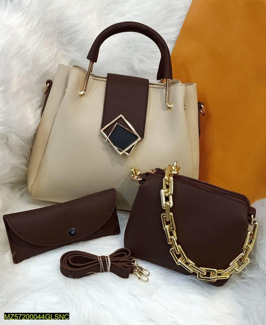 Women's PU Leather Textured Top Handle Shoulder Bag, Pack Of 3