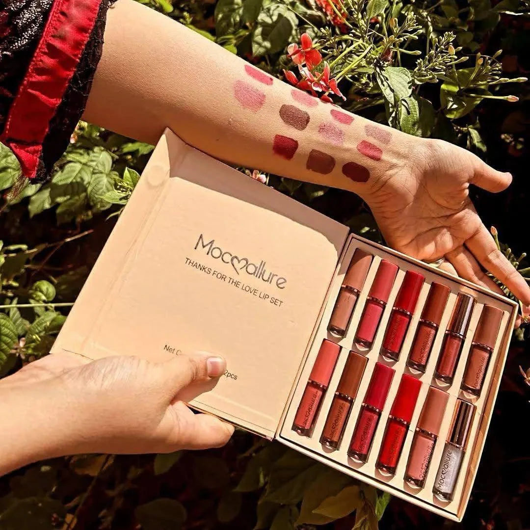 Multicolor Velvet Glossy Lip Gloss - 12 Pcs Radiant Collection