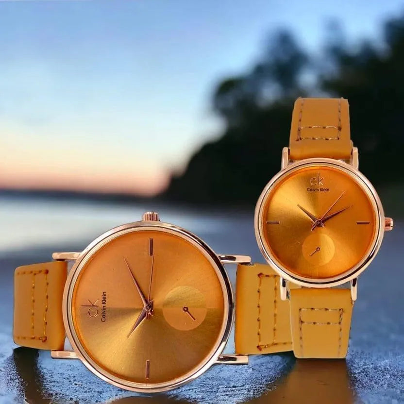 Stylish Unisex Analogue Couple Watches - 2 Pcs in Leather