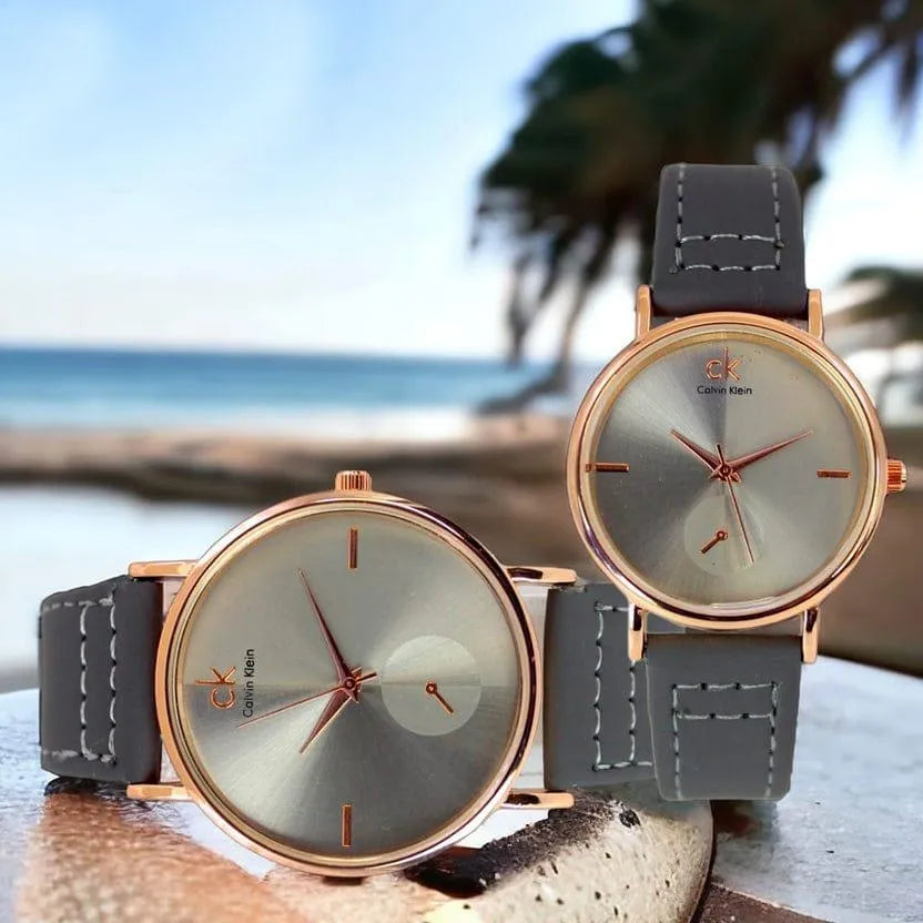 Stylish Unisex Analogue Couple Watches - 2 Pcs in Leather