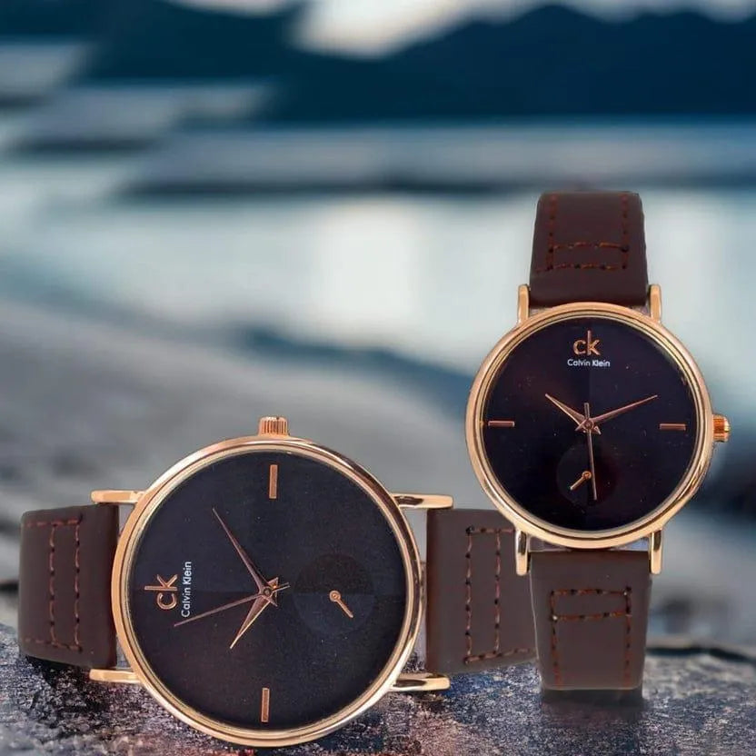 Stylish Unisex Analogue Couple Watches - 2 Pcs in Leather